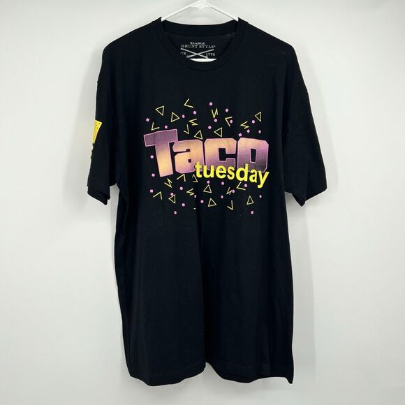 Mens Taco Tuesday Grunt Style Graphic T-Shirt Black Printed - Picture 1 of 7